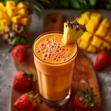 An orange-colored drink with a pineapple wedge garnish.