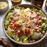 A bowl of greens mixed with meat and cheese.