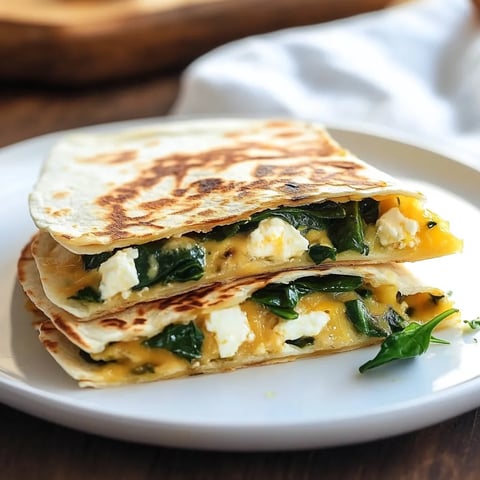 Tasty spinach feta quesadilla ready to energize your day.